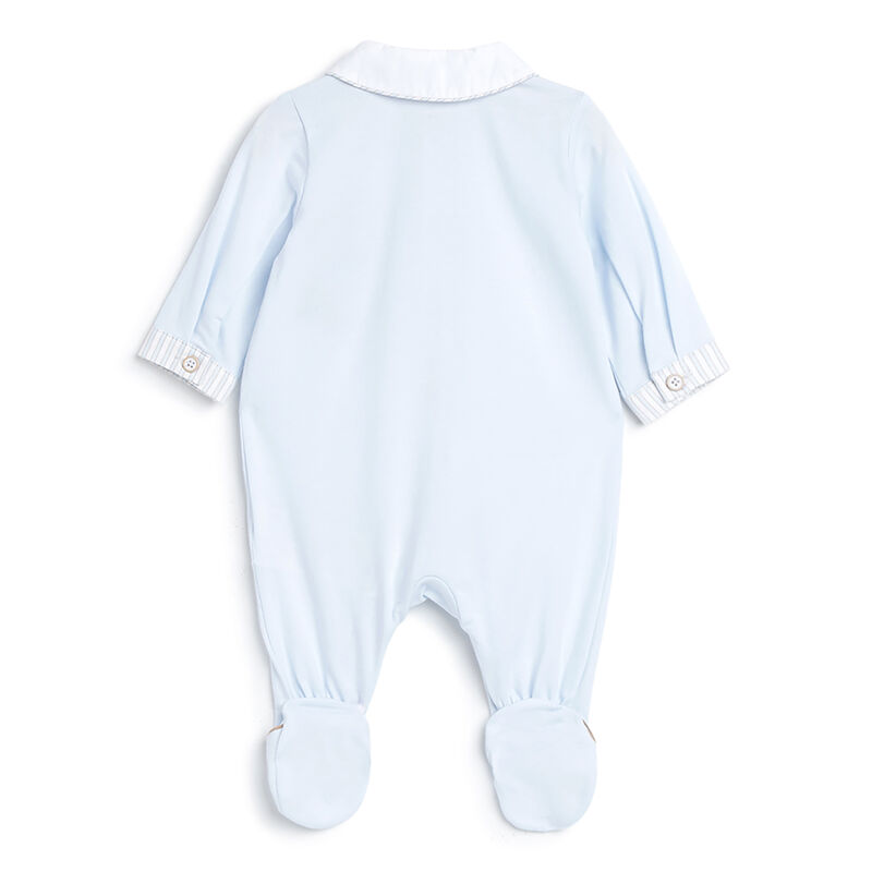 Boys Light Blue Applique Front Opening Babysuit image number 1